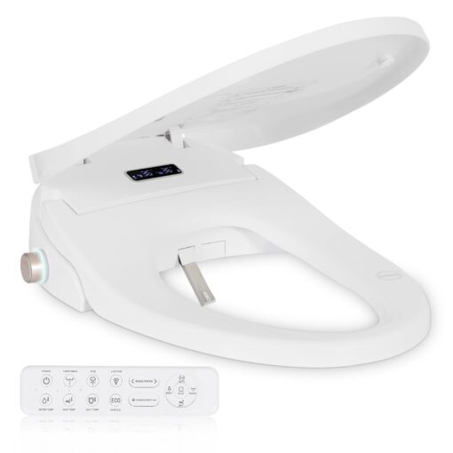 Electric Bidet Toilet Seat, Elongated V-shaped Heated Bidet with Dryer and Warm Water, Rear and Front Washing, Self-Clean Nozzle,Soft Close Toilet Seat with Remote Control, LED light and Deodorization