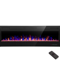 R.W.FLAME 60" Recessed and Wall Mounted Electric Fireplace, Low Noise, Fit for 2 x 6 Stud, Remote Control with Timer, Touch Screen, Adjustable Flame Color and Speed, 750-1500W