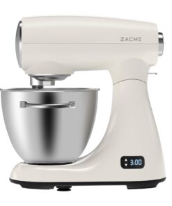 ZACME Mixers Kitchen Electric Stand Mixer 5.5QT 600W, Aluminum die casting and Gears, Dual Cooling System, Low Noise, DC Motor, LED Display and Timing Function, Tilt-head Metal Food Mixer, White