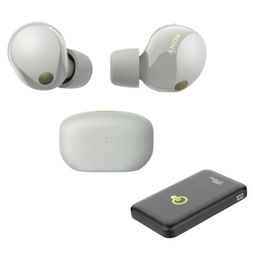 Sony WF-1000XM5 The Best Truly Wireless Bluetooth Noise Canceling Earbuds Headphones with Alexa Built in - Bundle with Green Extreme Portable Wireless Charger (Silver)