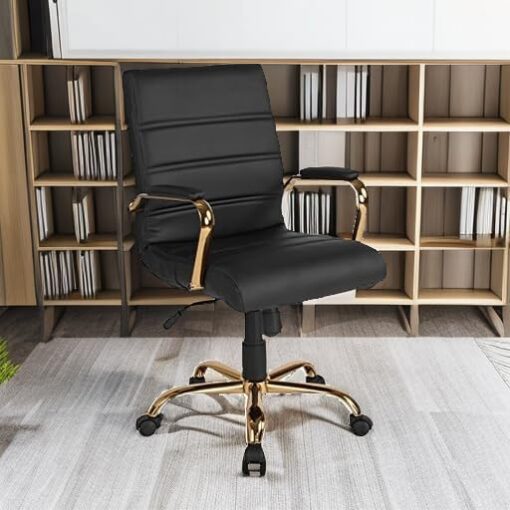 Flash Furniture Whitney Mid-Back Swivel LeatherSoft Desk Chair with Padded Seat and Armrests, Adjustable Height Padded Office Chair, Black/Gold - Image 13