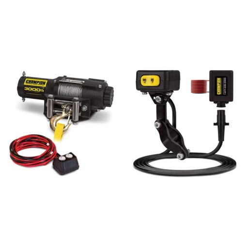 Champion 3000-lb. ATV/UTV Winch Kit, Black,RED and Champion Mini-Rocker Switch Winch Remote Control Kit