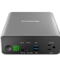 Krisdonia Portable Power Bank, 296Wh/80000mAh Portable Laptop Charger Battery Backup with 110V/130W AC Socket, PD 100W USB-C Port and 2 USB QC3.0 Ports for Outdoor Camping Trip Hunting Emergency