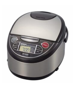 Tiger JAX-T18U-K 10-Cup (Uncooked) Micom Rice Cooker with Food Steamer & Slow Cooker, Stainless Steel Black