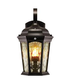 Euri Lighting EFL-130W-MD Flickering Flame Lantern, Water Glass, with Integrated Security Light (3000K), Photocell and Motion-Sensor (Dusk-to-Dawn), Oil Rubbed Bronze Housing (Pack of 2)