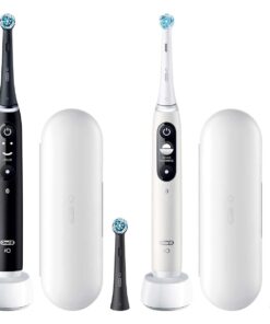 Oral-B iO Ultimate Clean Rechargeable Battery Powered Toothbrush 2-Set Incl. 2 Handles, 2 Chargers, 4 Brush Heads, 2 Travel Cases & Bluetooth (Black + White)