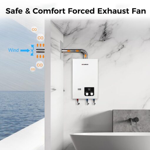 CAMPLUX Natural Gas Water Heater Indoor, Tankless Water Heater, 2.64 GPM On Deamnd Hot Water, Whole House, White - Image 4