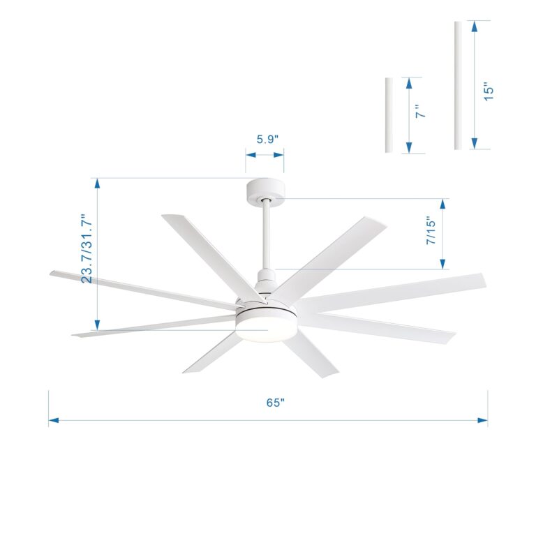 Breezary 65 Inch Ceiling Fan with Light and Remote, 8-Blade, Reversible DC Motor, 6-Speed, Timer, Industrial Ceiling Fans with Led Light Chandelier for Bedroom Office (White) - Image 3