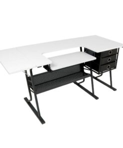 Sew Ready Eclipse Hobby Sewing Center Craft Table Sturdy Computer Desk with Drawers in Black/White, 13362