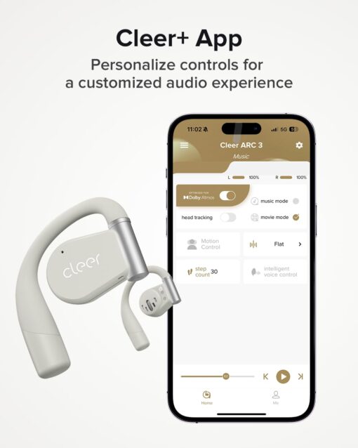 Cleer ARC 3 Open Ear Headphones - Dolby Audio, Snapdragon Sound True Wireless Earbuds, 50Hr Battery, Bluetooth 5.4, IPX 7, Multi-Point, Smart Controls, Light Grey - Image 4