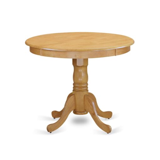 East West Furniture ANT-OLW-TP Antique Kitchen Dining Table - a Round Wooden Table Top with Pedestal Base, 36x36 Inch, Oak & Linen White - Image 4
