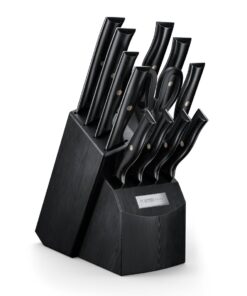Yatoshi 13 Piece Knife Block - Onyx Black Titanium Nitride Coating- Ultra Sharp High Carbon Stainless Steel - Black Pakkawood Ergonomic Handle