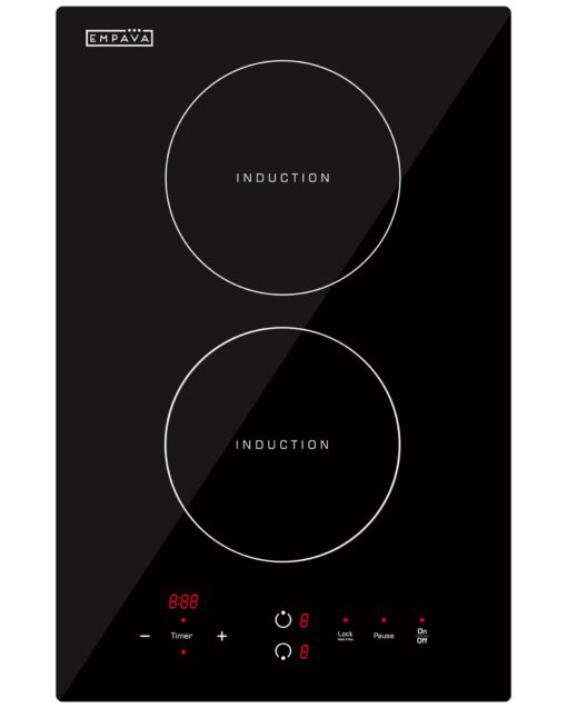 Empava Electric Stove Induction Cooktop Vertical with Dual Burners Vitro Smooth Surface 120V, 12 Inch, Black Ceramic Glass