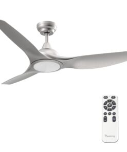 Fanliving 52 Inch Quiet DC Motor Ceiling Fan with Light Remote Control, Indoor 3 Blade Silver Modern Ceiling Fan for Bedroom Living Room Porch