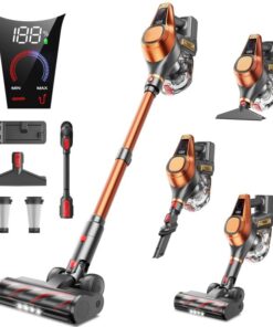 Fieety Cordless Vacuum Cleaner, 550W/45Kpa Vacuum Cleaners for Home with LED Screen, Max 60 Mins Runtime, Noise Reduction Tech, Anti-Tangle Stick Vacuum for Pet Hair Carpet and Hardfloor