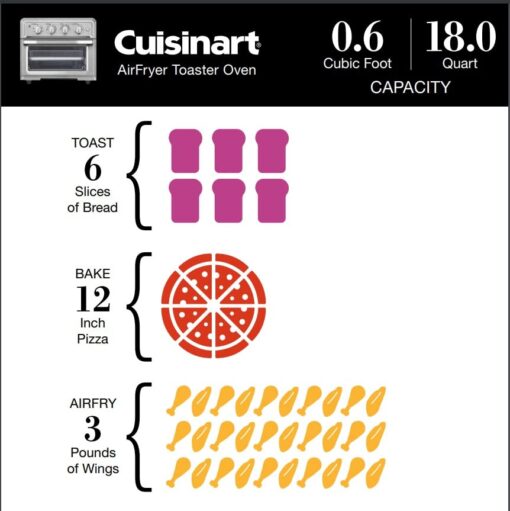 Air Fryer + Convection Toaster Oven by Cuisinart, 7-1 Oven with Bake, Grill, Broil & Warm Options, Stainless Steel, TOA-60 - Image 6
