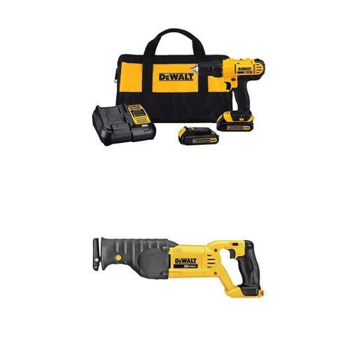 Dewalt DCD771C2 20V MAX Cordless Lithium-Ion 1/2 inch Compact Drill Driver Kit and Reciprocating Saw, Bare Tool Only