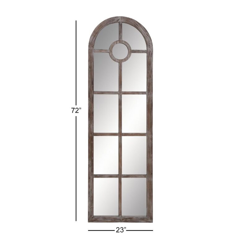 Deco 79 Wood Room Wall Mirror Arched Window Pane Entryway Mirror, Wall Mounted Mirror 23" x 1" x 72", Brown - Image 5