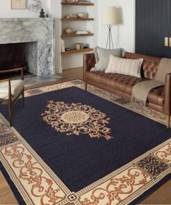 Superior Indoor Area Rug, Plush Carpet Cover, Traditional Oriental Medallion, Perfect for Hallway, Entryay, Living, Dining, Bedroom, Office, Kitchen, Medallion Collection, 10' x 14', Midnight Blue