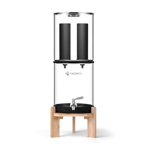 FACHIOO Gravity-Fed Water Filter System, 2.25G Glass Countertop System with 2 Black Purification Filter, Metal Spigot and Stand, NSF/ANSI 42 Certification, Reduces up to 99% of Chlorine - Image 9