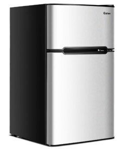 COSTWAY Compact Refrigerator, 3.2 cu ft. Unit 2-Door Mini Freezer Cooler Fridge with Reversible Door, Removable Glass Shelves, Mechanical Control, Recessed Handle for Dorm, Office, Apartment (Grey)