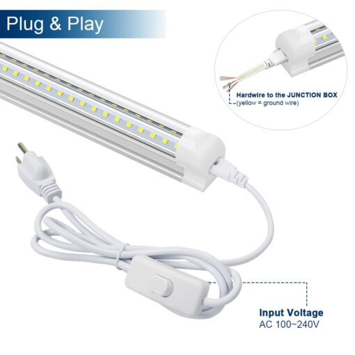 JESLED LED Shop Light 8FT, 72W 6500K Cool White, 9000LM High Output, V Shape, T8 Linkable 8 Foot LED Tube Lights for Garage, Warehouse, Plug and Play, Clear Cover (6-Pack) - Image 5