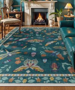 Lahome Insect Washable Rugs 8x10, Soft 8x10 Area Rugs for Living Room, Non Slip Bedroom Rug Under Bed Ultra-Thin Large Carpet for Dining Room Office Playroom(8'x10',Dark Green)