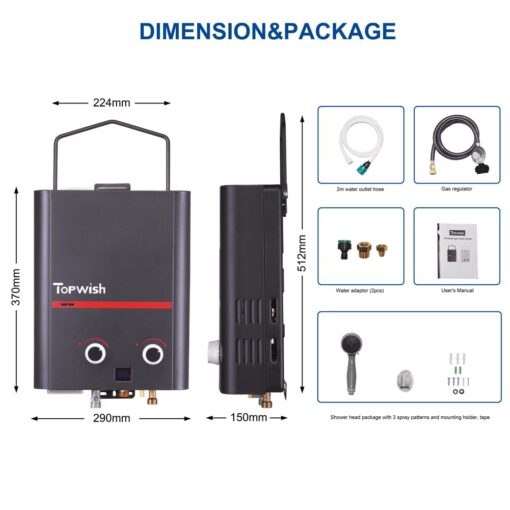 TOPWISH Portable Propane Water Heater Black - Image 3