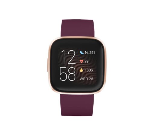 Fitbit Versa 2 Health and Fitness Smartwatch with Heart Rate, Music, Alexa Built-In, Sleep and Swim Tracking, Bordeaux/Copper Rose, One Size (S and L Bands Included) - Image 5