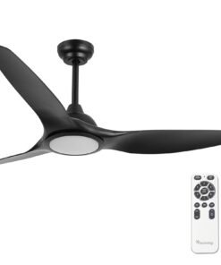 Fanliving 52 Inch 6 Speed High CFM Quiet DC Motor Modern Ceiling Fan with Lights Remote Control, Indoor 3 Blade Black Ceiling Fan for Bedroom Living Room