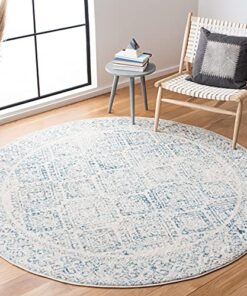 SAFAVIEH Tulum Collection 8' Round Ivory/Turquoise TUL264B Moroccan Boho Distressed Non-Shedding Entryway Foyer Living Room Bedroom Kitchen Area Rug