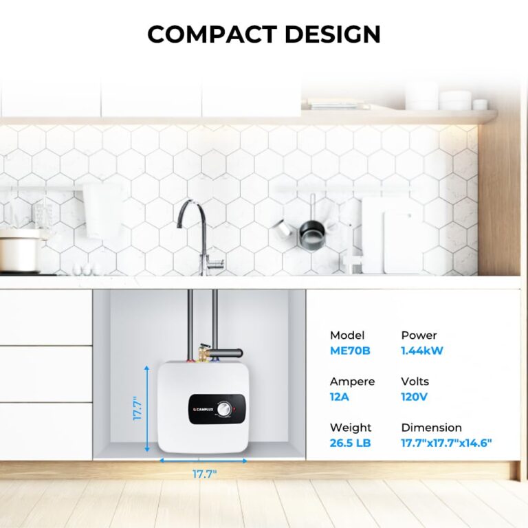 CAMPLUX Electric Tank Water Heater 6.5 Gallons, Point of Use Instant Mini Hot Water Heater 120V 1440W, Wall or Floor Mounted, Plug-in to Easier Using with Adjustable Thermostat, Save Time, UL Listed - Image 6