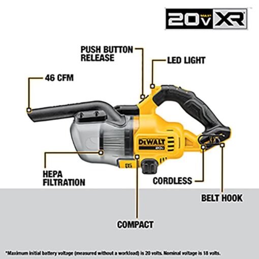DEWALT 20V Vacuum, Cordless Handheld Vacuum, HEPA, Battery Not Included (DCV501HB) - Image 3