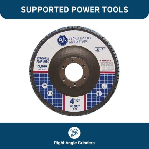 Benchmark Abrasives 4.5" x 7/8" Premium Zirconia T29 Curved Flap Discs 4 1/2 for Angle Grinder, Sanding Discs, Finishing, Rust, Stock Removal- Grinding Wheels 4 1/2 Inch (100 Pack) - 60 Grit - Image 2