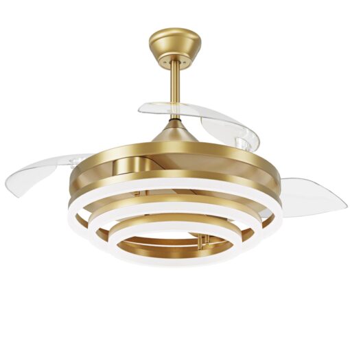 TXCSLY Retractable Ceiling Fan, 42 Inch Chandelier Ceiling Fan with Light, Modern Fandelier Ceiling Fan for Bedroom Living Room Dinning Room, Reverse Motor, 3 Color, 6 Wind Speed, Gold - Image 3