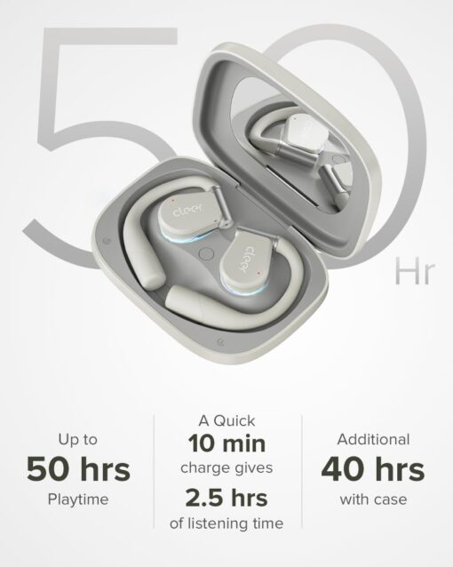 Cleer ARC 3 Open Ear Headphones - Dolby Audio, Snapdragon Sound True Wireless Earbuds, 50Hr Battery, Bluetooth 5.4, IPX 7, Multi-Point, Smart Controls, Light Grey - Image 6
