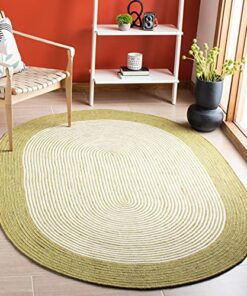 SAFAVIEH Braided Collection 6' x 9' Oval Green/Ivory BRD904Y Handmade Country Cottage Reversible Wool Entryway Foyer Living Room Bedroom Kitchen Area Rug