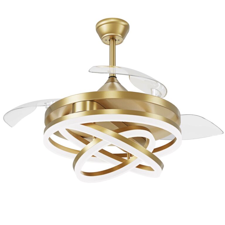 TXCSLY Retractable Ceiling Fan, 42 Inch Chandelier Ceiling Fan with Light, Modern Fandelier Ceiling Fan for Bedroom Living Room Dinning Room, Reverse Motor, 3 Color, 6 Wind Speed, Gold - Image 2