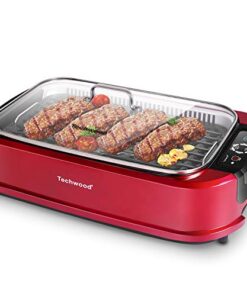 Smokeless Indoor Grill, Techwood 1500W Electric Grill Portable Korean Grill Non-Stick Grill Plates with Temperature Control, Removable Drip Tray, Tempered Glass Lid, Dishwasher-Safe