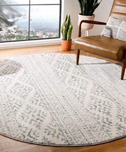 SAFAVIEH Tulum Collection 10' Round Ivory/Grey TUL272A Moroccan Boho Tribal Non-Shedding Area Rug