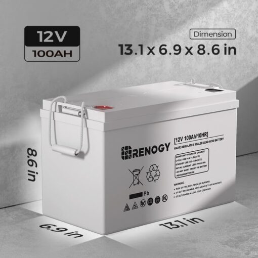 Renogy Deep Cycle AGM 12 Volt 100Ah Battery, 3% Self-Discharge Rate, 1100A Max Discharge Current, Safe Charge Appliances for RV, Camping, Cabin, Marine and Off-Grid System, Maintenance-Free - Image 6