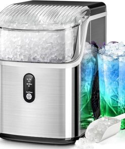 Nugget Ice Maker Countertop, 35Lbs/24H Portable Table Top Machine with Chewable & Crushed Ice, Self-Cleaning, One-Touch Operation for Home, Kitchen & Office(Stainless Steels Silver)