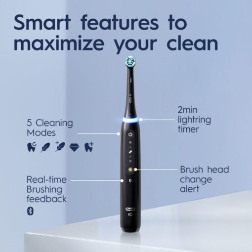 Oral-B iO Deep Clean + Whiten Rechargeable Electric Toothbrush with Visible Pressure Sensor, 2 Minute Timer, 5 Cleaning Settings, 1 iO5 Limited, 3 Toothbrush Heads, Travel Case & Refill Holder, Black - Image 10