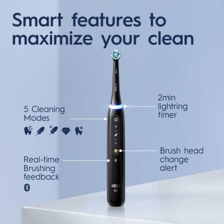 Oral-B iO Deep Clean + Whiten Rechargeable Electric Toothbrush with Visible Pressure Sensor, 2 Minute Timer, 5 Cleaning Settings, 1 iO5 Limited, 3 Toothbrush Heads, Travel Case & Refill Holder, Black - Image 10