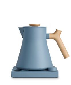 Fellow Corvo EKG Pro Electric Tea Kettle - Quick Heating, Precise Temperature Control Electric Kettle, Scheduling, Built-in Brew Timer for Boiling Water - Hazy Blue with Maple Handle - 0.9 Liter