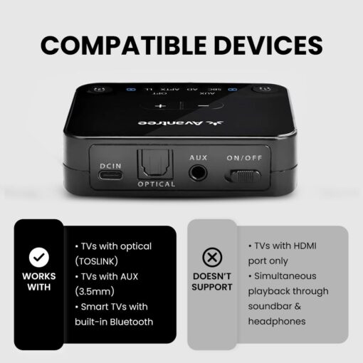 Avantree HT41899 - Dual Bluetooth Wireless Headphones for TV Watching, Compatible with TVs (Optical/AUX), 40Hrs Playtime, Individual Volume Control, Includes Transmitter & Stand - Image 5