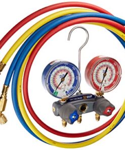 Yellow Jacket 49868 Titan 2-Valve Test and Charging Manifold Degrees F, psi Scale, R-22/404A/410A Refrigerant, Red/Blue Gauges