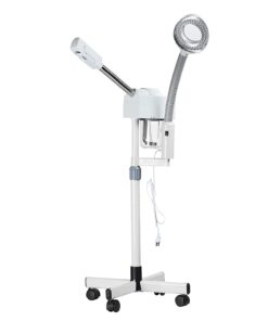 2 in 1 Professional Ozone Nano Ionic Face Steamer with 5X Magnifying Lamp, Large Aromatherapy Facial SteamerHumidifier Vaporizer Mist Steam Inhaler for Salon Spa Beauty Skin Care, White