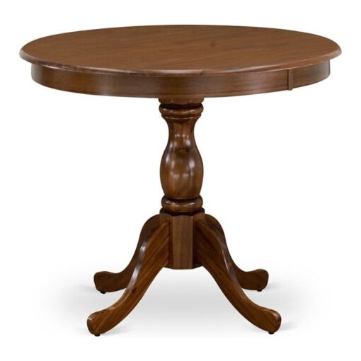 East West Furniture AMT-AWA-TP Antique Kitchen Table - a Round Dining Table Top with Pedestal Base, 36x36 Inch, Walnut