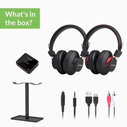 Avantree HT41899 - Dual Bluetooth Wireless Headphones for TV Watching, Compatible with TVs (Optical/AUX), 40Hrs Playtime, Individual Volume Control, Includes Transmitter & Stand - Image 4